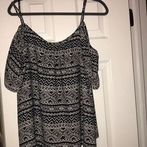 Cold shoulder black and white top